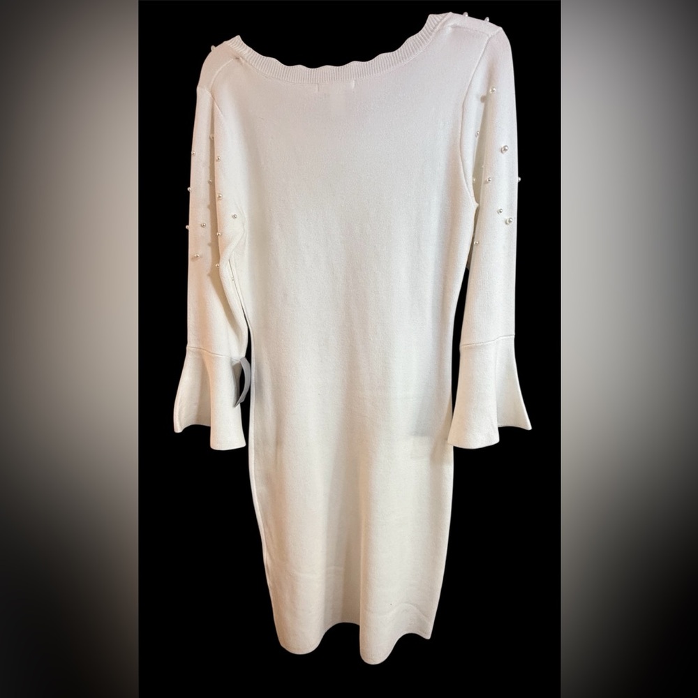 London Times NWT Elegant, white sweater dress with pearl bodice. Stunning Sz Med - Picture 5 of 15